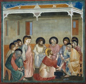Umycie nóg, fragment z życia i męki Chrystusa, autorstwa Giotto autorstwa Giotto (c.1266 1337)