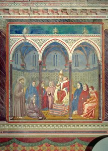 Św. Franciszek wygłasza kazanie do papieża Honoriusza III, 1297-99 autorstwa Giotto di Bondone