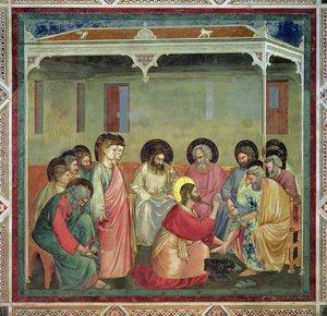 Chrystus myjący stopy uczniów, ok. 1305 (po odnowieniu) (zob. także 65194) autorstwa Giotto di Bondone