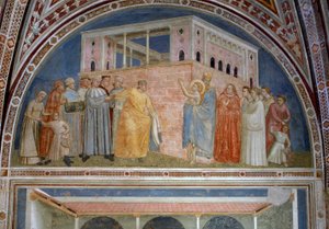 Św. Franciszek wyrzekający się dóbr doczesnych, z kaplicy Bardi, ok.1320 autorstwa Giotto di Bondone