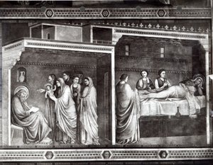 Narodziny św. Jana Chrzciciela i jego ojca Zachariasza piszącego swoje imię autorstwa Giotto di Bondone