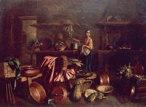 Kuchnia wewnętrzna, autorstwa Gian Domenico Valentino (1630-1708) autorstwa Giovan Domenico Valentino