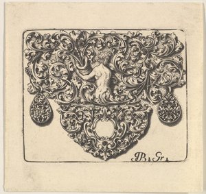 Ornament złotniczy z młodym mężczyzną trzymającym róg obfitości, 1709. autorstwa Giovani Battista Grondoni