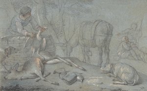 Łowcy z martwą zwierzyną w krajobrazie, 1600-1800. autorstwa Giovanni Agostino Cassana