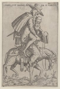 Karykatura z dwoma mężczyznami na mule, 1575-99.