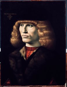 Portret młodego mężczyzny, ok. 1495 (olej na drewnie) autorstwa Giovanni Ambrogio de Predis