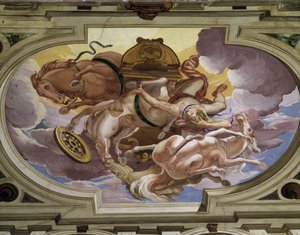 Upadek Faetona (Faethona) i jego niebiański rydwan wywołany gniewem Zeusa - Freski in trompe l