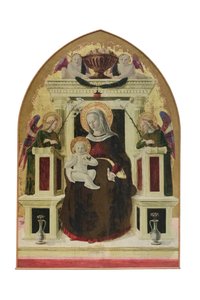 Madonna z Dzieciątkiem na tronie z aniołami, ok. 1455-60 (panel w kształcie wrzeciona) autorstwa Giovanni Angelo d