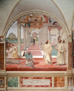 Benedykt zbudował dwanaście klasztorów fresk krużganka wykonany przez Antonio Bazzi dit il Sodoma (1477 - 1549) opowiadający o życiu św. Benedykta z Nursji (480 - 567) założyciela Zakonu Benedyktynów 1503 - 1508 Opactwo Monte Oliveto Maggiore, Flor autorstwa Giovanni Antonio Bazzi Sodoma