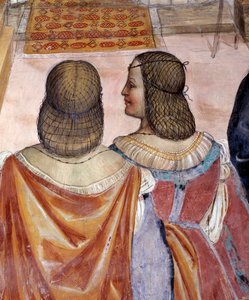Benedykt ekskomunikował dwie zakonnice i rozgrzeszył je po ich śmierci Szczegół Fresk krużgankowy autorstwa Antonio Bazzi dit il Sodoma (1477 - 1549) opowiadający o życiu św. Benedykta z Nursie (480 - 567) założyciela zakonu benedyktynów 1503 - 1508 Opactw autorstwa Giovanni Antonio Bazzi Sodoma