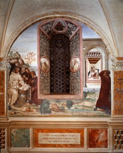 Jak ksiądz przyniósł jedzenie do Benedykta w Wielkanoc - Fresk klasztoru wykonany przez Antonio Bazzi dit il Sodoma (1477 - 1549) opowiadający o życiu św. Benedykta z Nursji (480 - 567) założyciela Zakonu Benedyktynów 1503 - 1508 Opactwo Monte Oliveto Ma autorstwa Giovanni Antonio Bazzi Sodoma