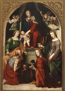 Madonna z Dzieciątkiem i Aniołami wśród świętych Hieronima, Katarzyny Aleksandryjskiej, Łucji i Jana Ewangelisty, c.1513 autorstwa Giovanni Antonio Bazzi Sodoma