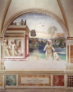 Maur idzie po wodzie ratować św Placyda (św. Maur idzie po wodzie ratować św Placyd) fresk krużganka wykonany przez Antonio Bazzi dit il Sodoma (1477 - 1549) opowiadający o życiu św. Benedykta z Nursji (480 - 567) założyciela Zakon Benedyktynów
