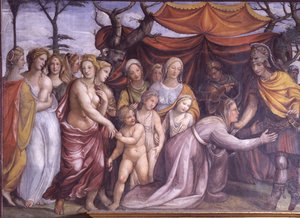 Sala delle Nozze di Alessandro e Rossana Sala Ślubu Aleksandra Wielkiego 356-323 pne i Roxanne detal Aleksandra z rodziną Dariusza III, fresk z ok. 1513 autorstwa Giovanni Antonio Bazzi Sodoma