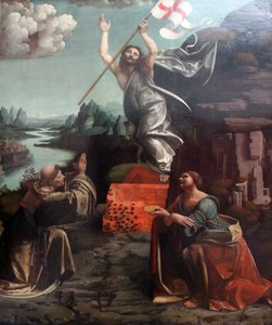 Zmartwychwstanie Chrystusa ze św. Leonardem Noblac i Lucia autorstwa Giovanni Antonio Boltraffio