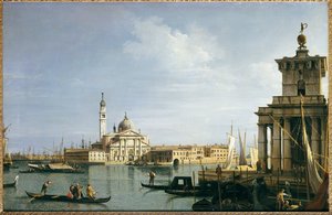Wyspa San Giorgio Maggiore, Wenecja, z Punta della Dogana i licznymi statkami autorstwa Giovanni Antonio Canal