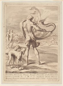 Nagi mężczyzna dmuchający w muszlę autorstwa Giovanni Antonio Faldoni after Parmigianino