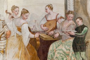 Chłopiec i damy dworskie, fragment Koncertu, Sala Główna, ok. 1570 (fresk) autorstwa Giovanni Antonio Fasolo