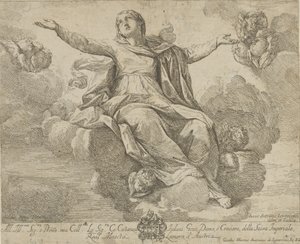 Wniebowzięcie Najświętszej Marii Panny siedzącej w obłokach z rozpostartymi ramionami, ang..., 1685-1720. autorstwa Giovanni Antonio Lorenzini