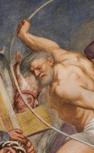Nawa główna, drugie przęsło południowe, Jezus upada pod krzyżem, Il Pordenone autorstwa Giovanni Antonio Pordenone