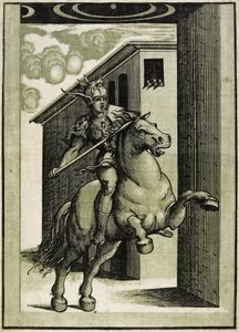 Marcus Curtius, ok. 1540 (drzewo światłocieniowy z 3 bloków) autorstwa Giovanni Antonio Pordenone