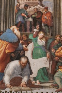 Spór św. Katarzyny z filozofami, 1530-32 (fresk) (detal 3601450) autorstwa Giovanni Antonio Pordenone