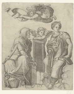 Dwie sybille, anioł i putto Dialektyka i logika autorstwa Giovanni Antonio da Brescia (attributed to)