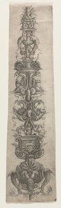 Pionowa arabeska z maskami, kupidynami i nereidami autorstwa Giovanni Antonio da Brescia