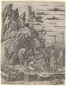 Złożenie do grobu z trzema ptakami autorstwa Giovanni Antonio da Brescia, after Andrea Mantegna