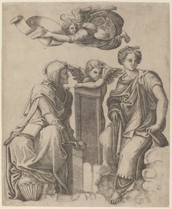 Dwie Sybille i Anioł autorstwa Giovanni Antonio da Brescia after Raphael