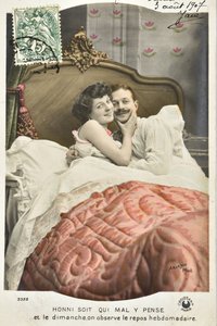 Pocztówka: Wstyd, kto źle myśli/Niedzielny odpoczynek w tygodniu - data 1907 autorstwa Phillipe de Marlier