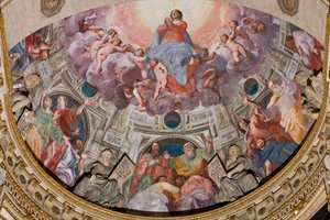 Genua, Duomo (katedra św. Wawrzyńca), wnętrze, kaplica Lercari lub kaplica Najświętszego Sakramentu (absyda północna), apsyda: „Wniebowzięcie Najświętszej Marii Panny”, fresk Giovanniego Battisty Castello znany jako Bergamasco