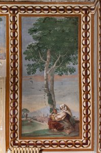 Kwatery Gościnne, Sala Scen Wiejskich: "Krajobraz z chłopem siedzącym" autorstwa Giovanni Battista Tiepolo