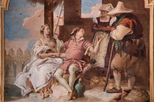 Palazzina (Mały Budynek): drugi pokój lub pokój Ariosto z freskami przedstawiającymi epizody z „Orlando Furioso”: „Angelica i Medoro w domu pasterzy” autorstwa Giovanni Battista Tiepolo