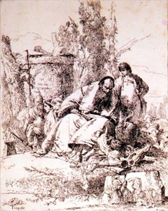 Czarownik Badający Czaszki (akwaforta) autorstwa Giovanni Battista Tiepolo