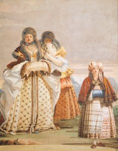 Zimowy spacer, Giambattista Tiepolo (1696-1770), fresk, detal, Pokój Gotycki, Pokoje gościnne w Villa Valmarana ai Nani, Vicenza, Włochy autorstwa Giovanni Battista Tiepolo
