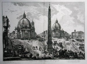 Piazza del Popolo, z „Le Antichita Romane de G.B. Piranesi (1756)”, wydana w Paryżu autorstwa Giovanni Battista (after) Piranesi