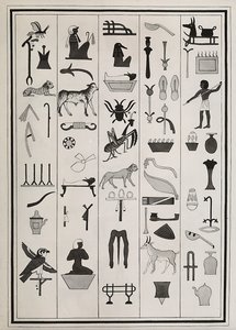 Rysunki dekoracji z wnętrza grobowca faraona Psametyka I, reprodukowane w 1817 roku przez Giovanniego Battistę Belzoniego, znajdującego się w British Museum w Londynie