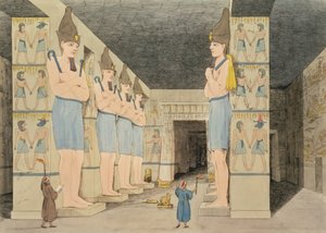 Widok wnętrza świątyni w Ybsombul w Nubii odkrytej przez Giovanniego Belzoniego, rytowane przez Augustyna Aglio (1777-1857) płyta 48 z „Plates Illustrative of the Research in Egypt and Nubia”,