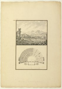 Widok i plan teatru w Hierapolis (obecnie Pamukkale), ok. 1750 (pióro i atrament oraz pranie na papierze)