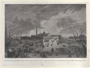Nocny widok procesji w Wigilię Doży i Senatu Weneckiego do San G..., 1763. autorstwa Giovanni Battista Brostoloni
