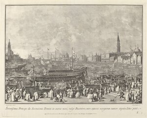 Doża w Bucintoro Wyjazd do Porto di Lido w Dzień Wniebowstąpienia, 17631766. autorstwa Giovanni Battista Brostoloni