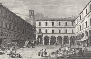 Widok na rynek przy kościele San Giacomo, 1763., 1763. autorstwa Giovanni Battista Brostoloni