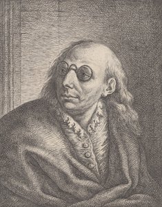 Portret Luki Giordano, w okrągłych okularach i patrzącego w lewo, 1692-1727., 1692-1727. autorstwa Giovanni Battista Catenaro