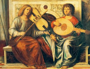 Aniołki grające na instrumentach muzycznych autorstwa Giovanni Battista Cima da Conegliano