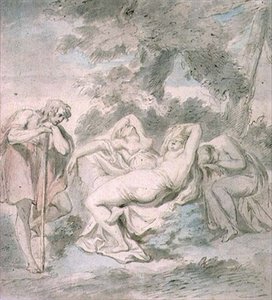 Cimon i Ifigenia: z dwiema towarzyszkami na tle krajobrazu autorstwa Giovanni Battista Cipriani
