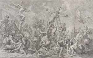 Ukrzyżowanie, z obniżeniem krzyża pośrodku, żołnierzami przez cały czas i krawatem..., 1762. autorstwa Giovanni Battista Cipriani