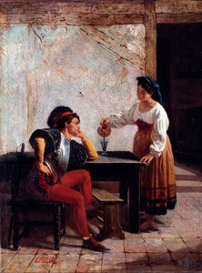 Młody sługa w karczmie i żołnierz Obraz Giovanniego Battisty Crosa (czynny w latach 1859-1882) 1865 Wymiary 98x64 cm Genes, Galleria d