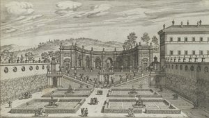 Inny widok perspektywiczny Teatro et Giardino Contigvo z Mondragone we Fras ..., 1691 lub później. autorstwa Giovanni Battista Falda