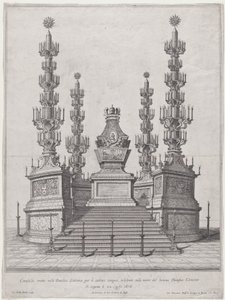 Katafalk dla papieża Klemensa X, centralna konstrukcja na szczycie piętnastostopniowej platformy, z..., 1676.